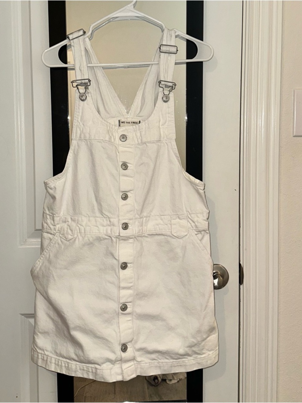 We The Free White Denim Overall Mini Dress